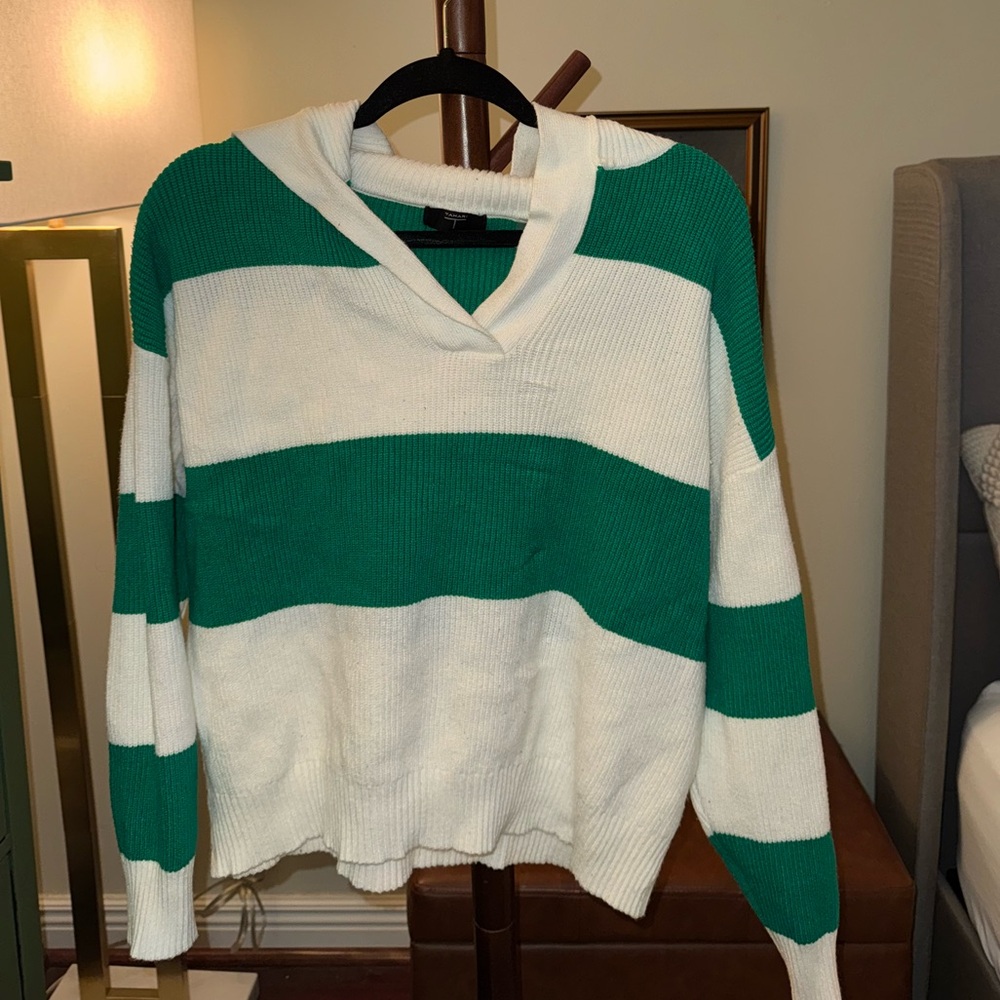 Green and White Striped Women's Sweater
